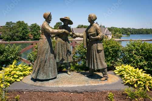 Susan B. Anthony, Elizabeth Cady Stanton, and Amelia Bloomer statue in Seneca Falls, NY photo