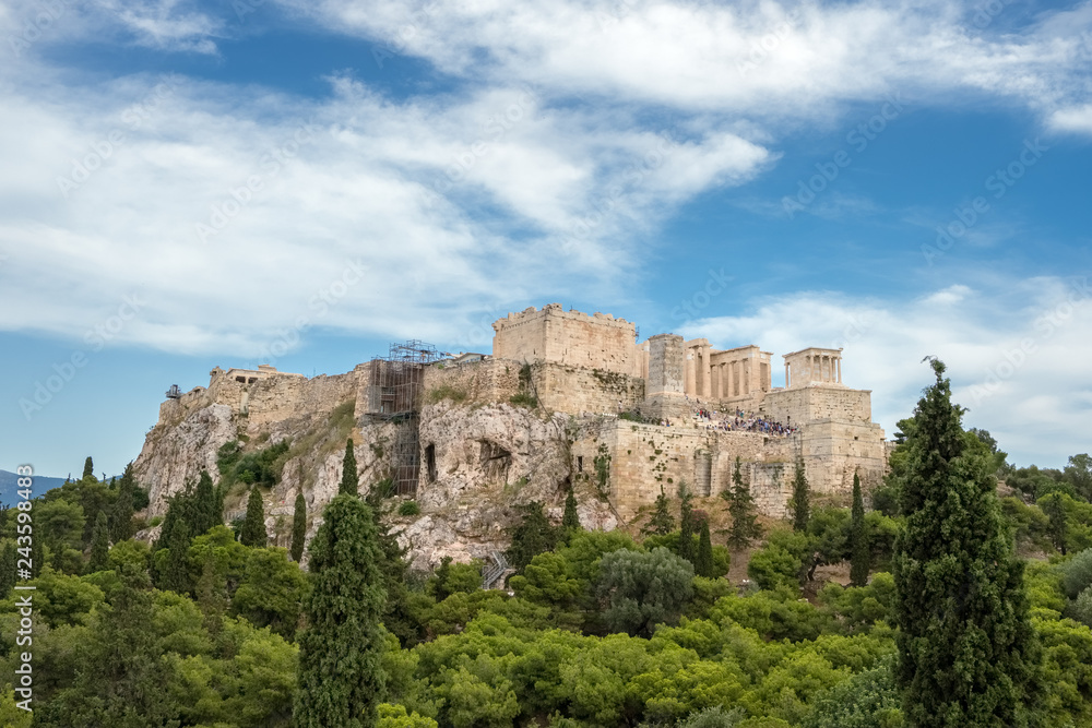 Acropolis with Parthenon and the Herodion theatre. View from the hill of Philopappou, Athens, Greece.