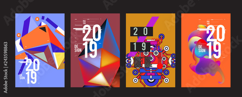 2019 New Poster Design Template. Trendy Vector Typography and Colorful Illustration Collage for Cover and Page Layout Design Template in eps10