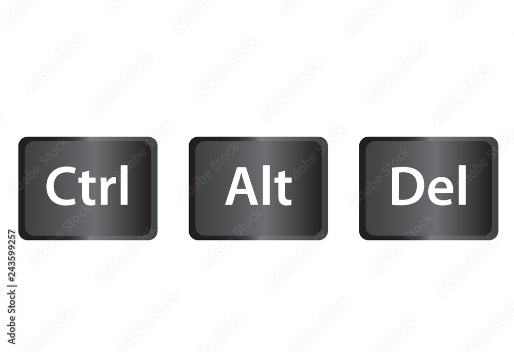 Ctrl, Alt and Del on white background. flat style. keyboard shortcut ...
