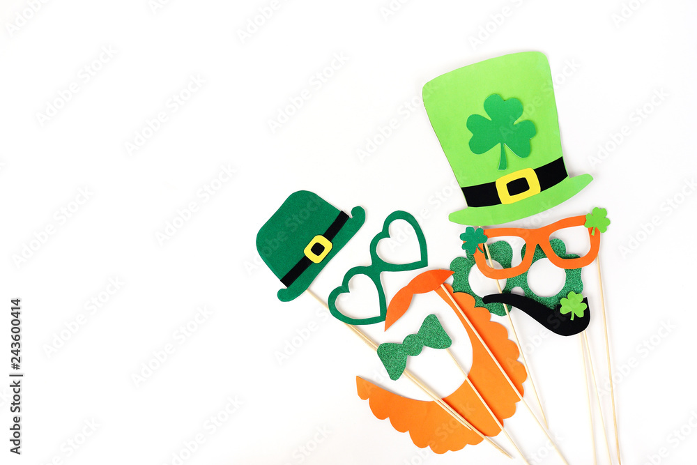 Festive masks for a St. Patrick's Day on a white background. Festive masks for a St. Patrick's Day on a white background.