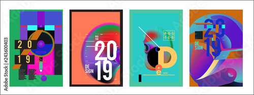 2019 New Poster Design Template. Trendy Vector Typography and Colorful Illustration Collage for Cover and Page Layout Design Template in eps10