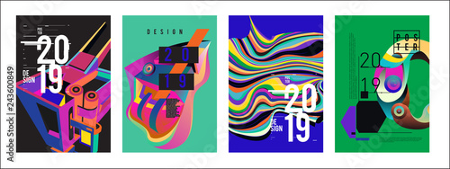2019 New Poster Design Template. Trendy Vector Typography and Colorful Illustration Collage for Cover and Page Layout Design Template in eps10 © yahya