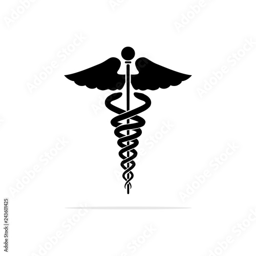 Caduceus health symbol Asclepius Wand icon black color icon. Vector concept illustration for design.