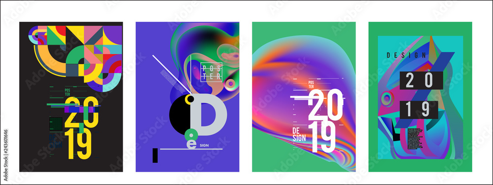 2019 New Poster Design Template. Trendy Vector Typography and Colorful Illustration Collage for Cover and Page Layout Design Template in eps10 2019 New Poster Design Template. Trendy Vector Typography and Colorful Illustration Collage for Cover and Page Layout Design Template in eps10