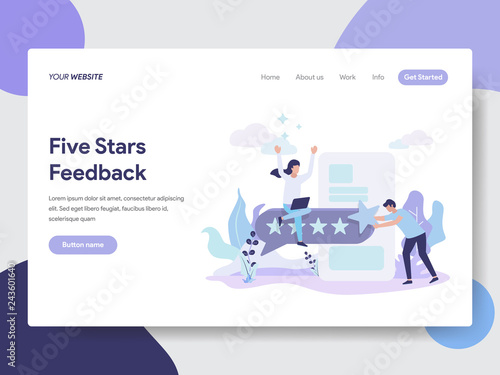 Landing page template of Five Stars Feedback Illustration Concept. Modern flat design concept of web page design for website and mobile website.Vector illustration