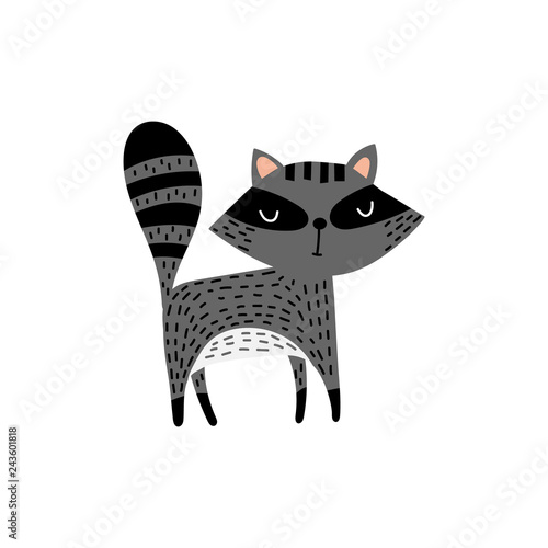Illustration with cartoon standing raccoon