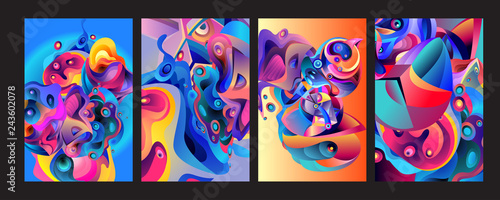 Set of modern abstract vector poster background . Gradient geometric shapes of different colors in space design style. Template ready for use in web or print design © yahya