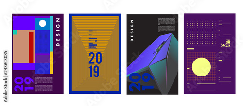 2019 New Poster Design Template. Trendy Vector Typography and Colorful Illustration Collage for Cover and Page Layout Design Template in eps10