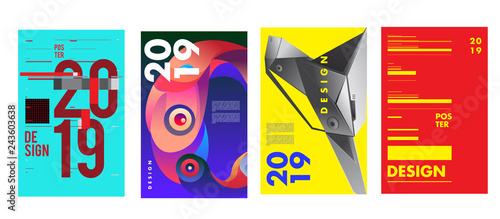2019 New Poster Design Template. Trendy Vector Typography and Colorful Illustration Collage for Cover and Page Layout Design Template in eps10