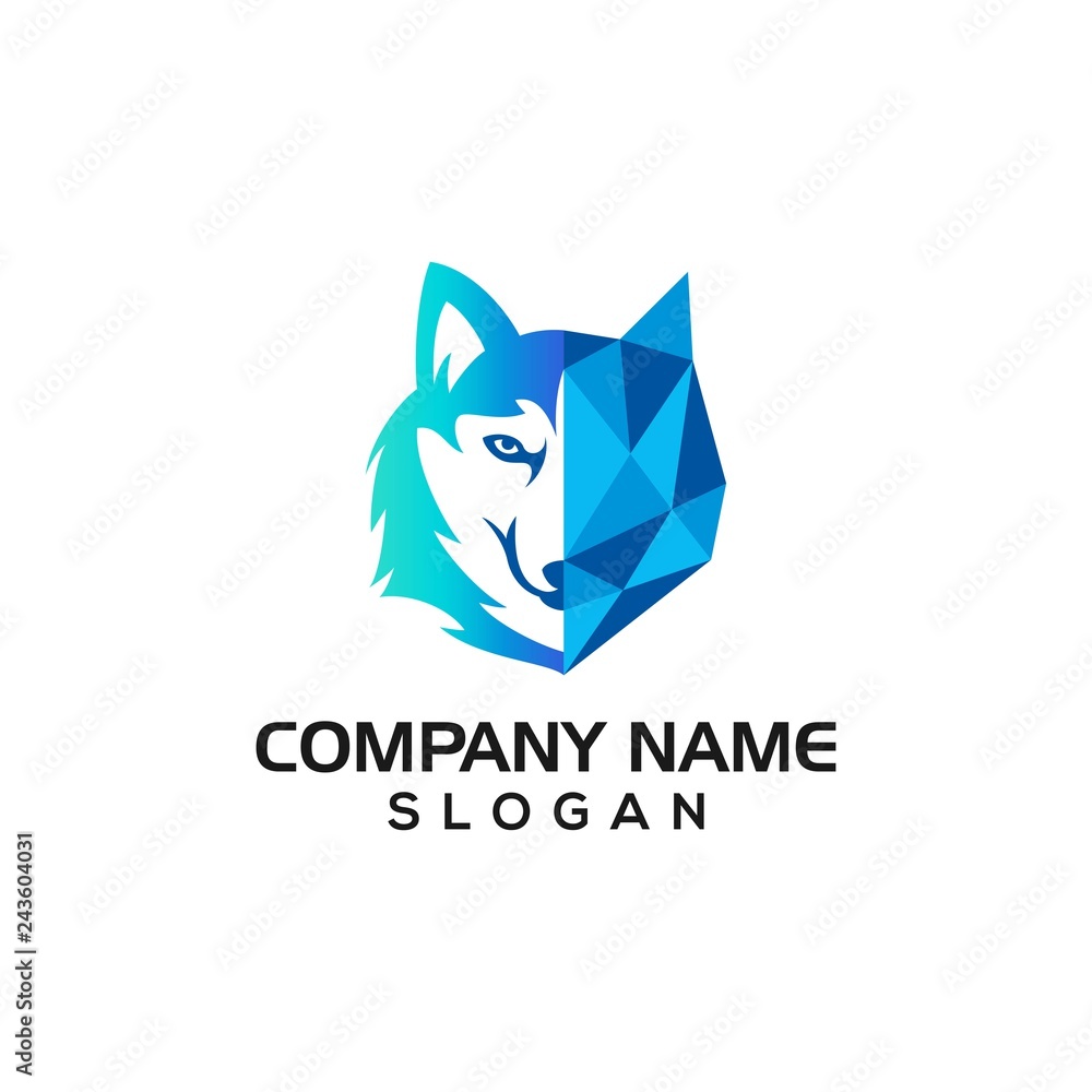 Husky dog with geometric shape as technology accent for data or cyber security logo template. Husky dog with geometric shape as technology accent for data or cyber security logo template.