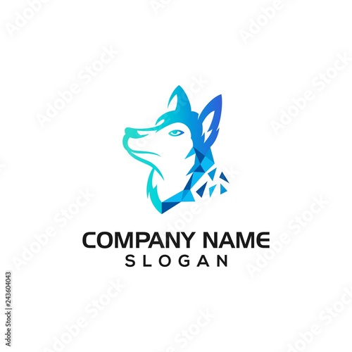 Husky dog with geometric shape as technology accent for data or cyber security logo template.