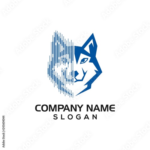 Husky dog with digital symbol for data or technology logo template.