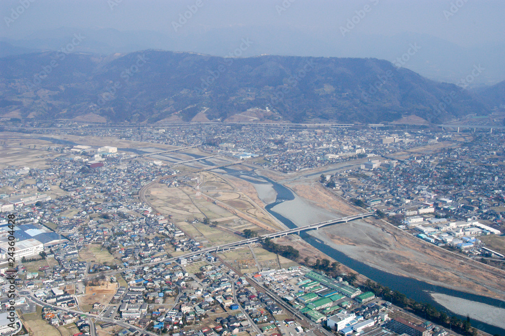 Matsuda Mountain and Sako River from the sky - 空からの松田山と酒匂川