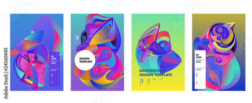 Abstract_shape_curSet of modern abstract vector poster background . Gradient geometric shapes of different colors in space design style. Template ready for use in web or print designve
