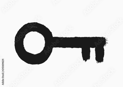Vintage key drawn by hand with a rough brush. Grunge icon, symbol, sign. Sketch, watercolor, paint, graffiti.