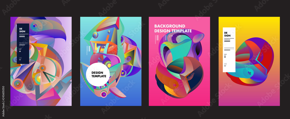 Fototapeta premium Abstract_shape_curSet of modern abstract vector poster background . Gradient geometric shapes of different colors in space design style. Template ready for use in web or print designve