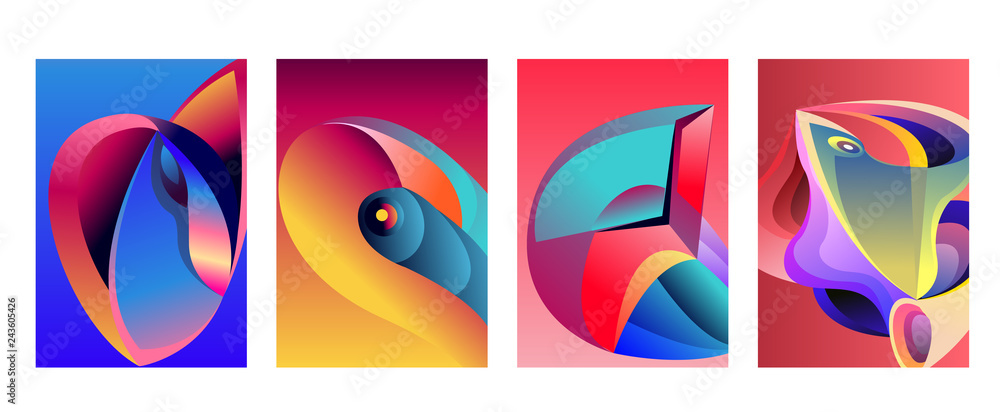 Abstract_shape_curSet of modern abstract vector poster background . Gradient geometric shapes of different colors in space design style. Template ready for use in web or print designve Abstract_shape_curSet of modern abstract vector poster background . Gradient geometric shapes of different colors in space design style. Template ready for use in web or print designve