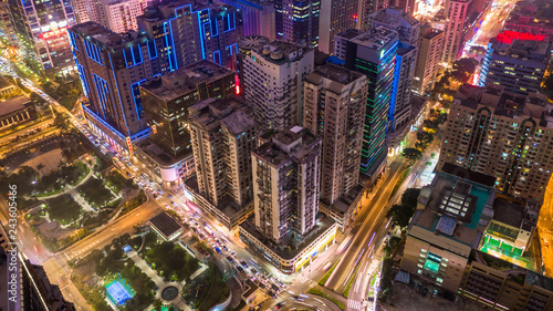 Macau cityscape skyline at night  Macau aerial view of city buildings and tower at night.