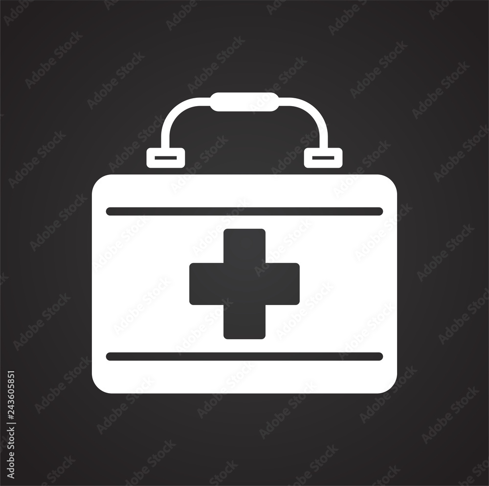 Safety first aid kit icon on black background for graphic and web design, Modern simple vector sign. Internet concept. Trendy symbol for website design web button or mobile Safety first aid kit icon on black background for graphic and web design, Modern simple vector sign. Internet concept. Trendy symbol for website design web button or mobile