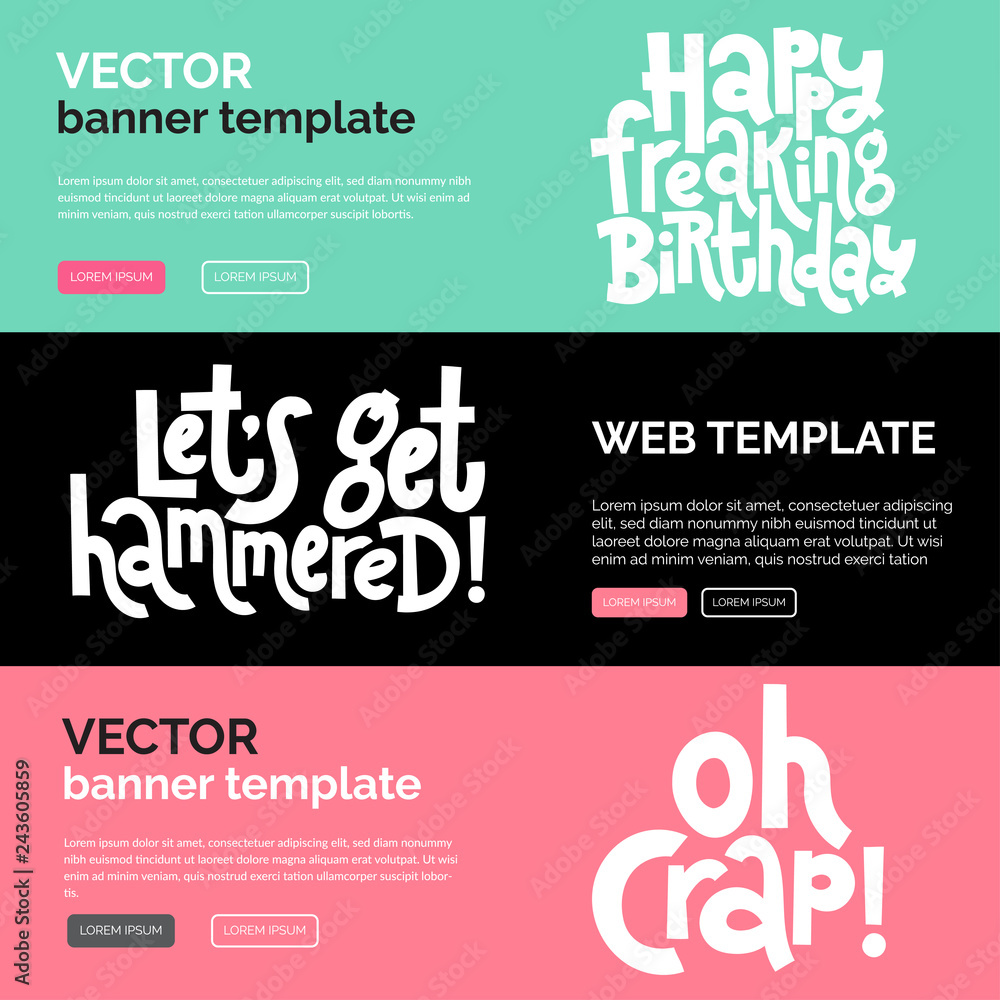 Irreverent Birthday. Web or print banners design template with hand drawn vector lettering. Irreverent Birthday. Web or print banners design template with hand drawn vector lettering.