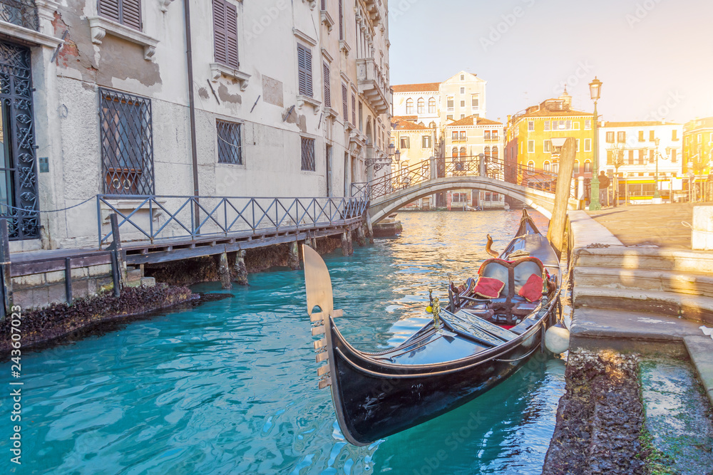 Venice canal traditional gondola landmark, old architecture