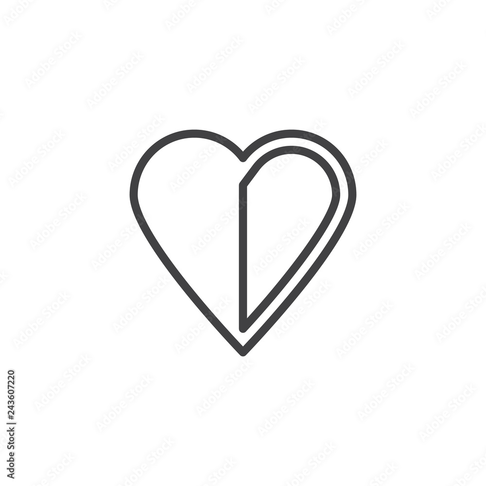 Halved heart line icon. linear style sign for mobile concept and web design. Abstract heart outline vector icon. Love and Valentine's Day symbol, logo illustration. Pixel perfect vector graphics