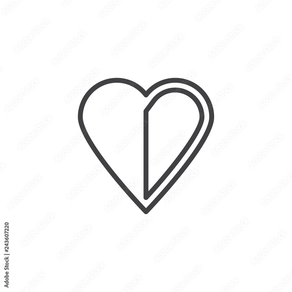 Halved heart line icon. linear style sign for mobile concept and web design. Abstract heart outline vector icon. Love and Valentine's Day symbol, logo illustration. Pixel perfect vector graphics Halved heart line icon. linear style sign for mobile concept and web design. Abstract heart outline vector icon. Love and Valentine's Day symbol, logo illustration. Pixel perfect vector graphics