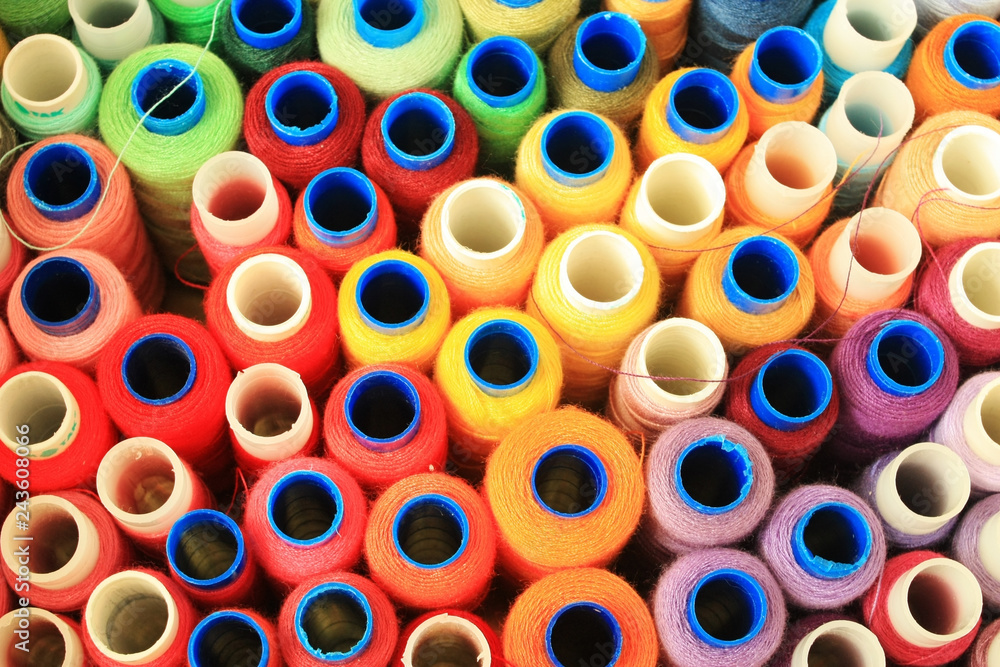Coils of bright colored threads Coils of bright colored threads
