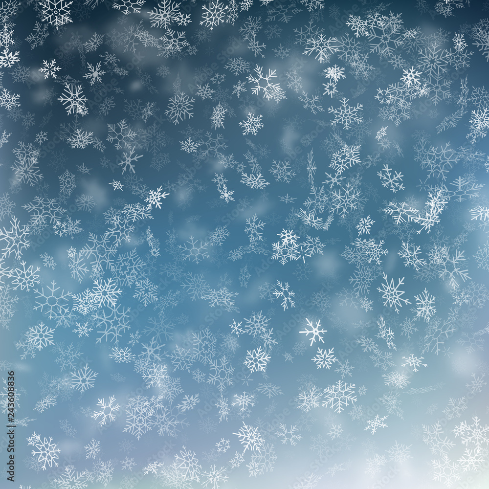 Falling snow on a blue background. Abstract white snowflake and sparkles background. EPS 10 Falling snow on a blue background. Abstract white snowflake and sparkles background. EPS 10
