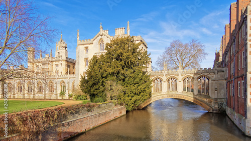 The Bridge of Sigh at Saint John's College, viewed in the morning in Cambridge University, Cambridge city, England.