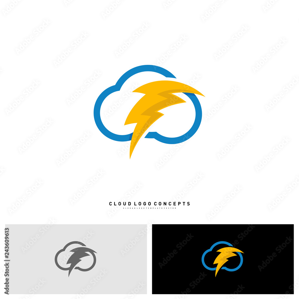 Storm Cloud Logo Design Concept Vector. Thunder Cloud Logo Template