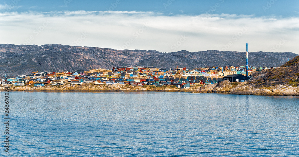 Greenland view of Ilulissat City and icefjord. Tourist destination in the actic.