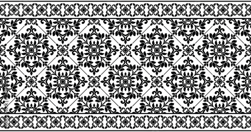 Seamless traditional indian black and white border
