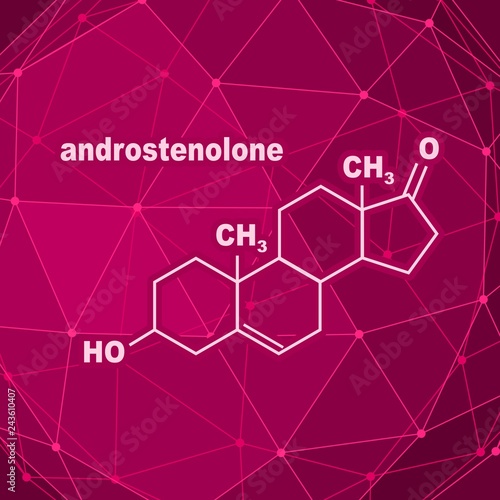 Chemical molecular formula hormone androstenolone. Infographics illustration.
