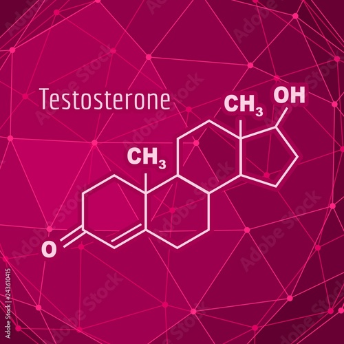 Chemical molecular formula hormone testosterone. Infographics illustration.