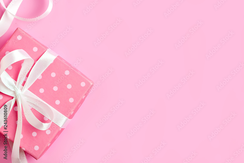 Greeting card on pink background. Selective focus. Valentines day, Womens day, Mothers day. Background with copy space. Horizontal. Greeting card on pink background. Selective focus. Valentines day, Womens day, Mothers day. Background with copy space. Horizontal.