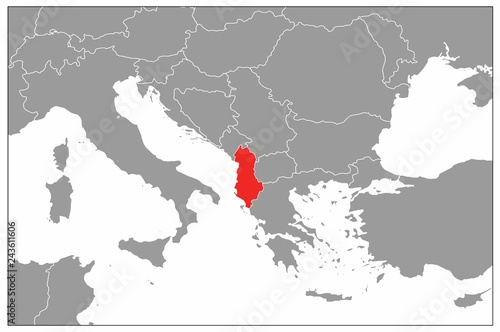 Albania map on gray base 