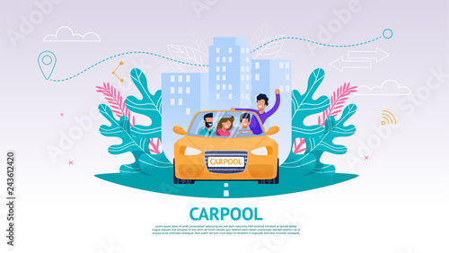 Illustration Happy Company People in Car, Carpool photo