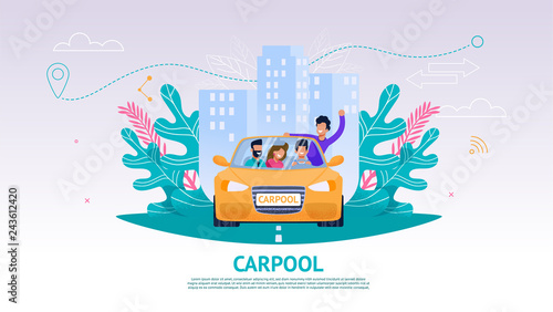 Illustration Happy Company People in Car, Carpool