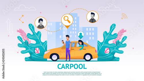 Illustration Guy and Girl in Yellow Car, Carpool