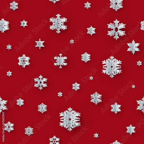 Christmas seamless decoration with paper snowflakes on red background. EPS 10
