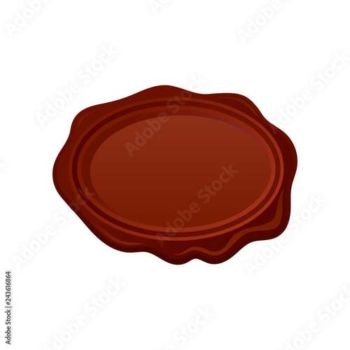 Brown oval wax seal stamp with space for your text. Postal symbol. Vector element for certificate, postcard or letter