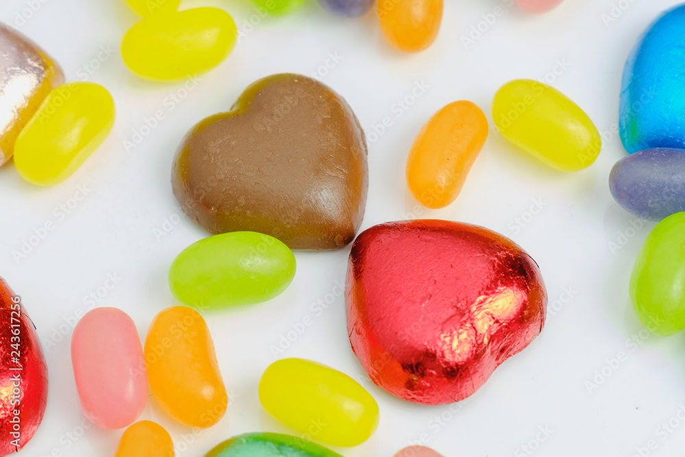 Valentine Hearts Chocolate with Candy On a white background Valentine Hearts Chocolate with Candy On a white background