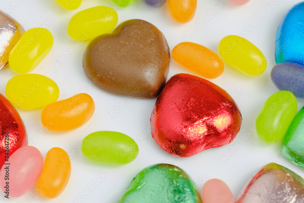 Valentine Hearts Chocolate with Candy On a white background