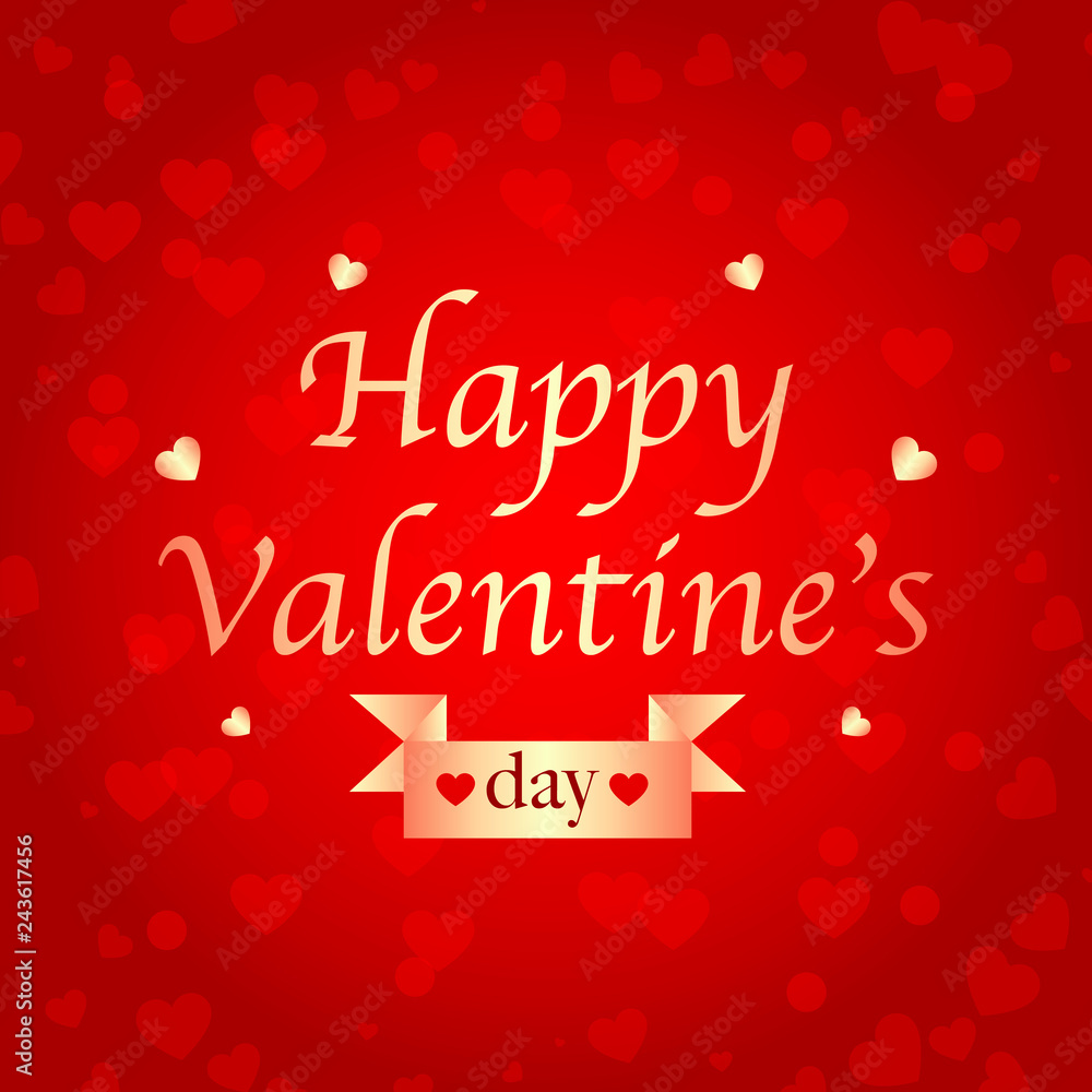 Happy Valentine’s Day. Abstract background with hearts, bokeh. Red festive vector illustration.