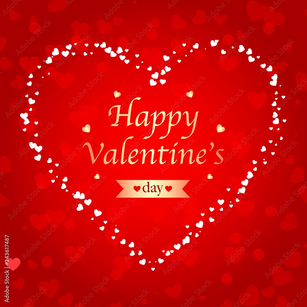 Happy Valentine’s Day, scattered hearts, heart frame. Vector Illustration.