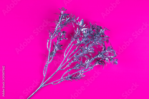 silver flower branch on red background