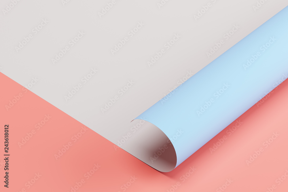 Blank piece of paper with rolled edge on orange background. Mock Up. 3d rendering Blank piece of paper with rolled edge on orange background. Mock Up. 3d rendering