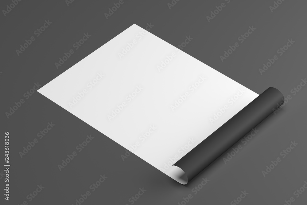 Twisted blank piece of paper on black background. Mock Up. 3d rendering Twisted blank piece of paper on black background. Mock Up. 3d rendering